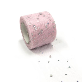 Сетка-фатин с глиттером,  ширина 5 см, длина 90 см, нежно-розовый