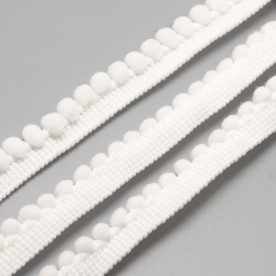 Стрічка з помпонами, колір білий, 15 мм, 90 см