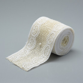 Джутовая лента с декором кружевом, ширина 60 мм, рулон 2м