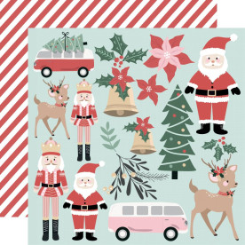 Лист двусторонней бумаги, Peppermint Paper, Santa Co, 30x30 см, Kaisercraft