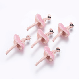 Підвіска з емаллю, Балерина, рожева, 29x15,5x6,5 мм