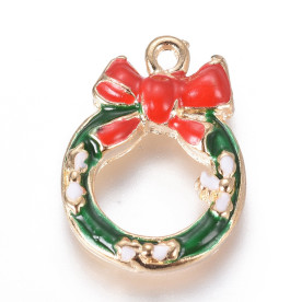 Підвіска з емаллю, Різдвяний вінок, 19х14 мм, 1 шт