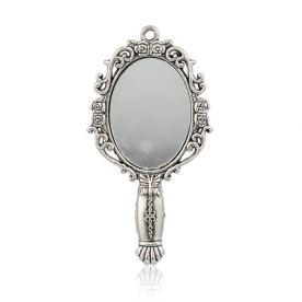 Підвіска, Ажурна дзеркальце з метеликом, античне срібло, 72x38x6 мм, дірочка 2 мм