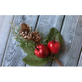 Новогодняя бутоньерка, Яблочки, 16см