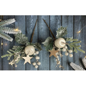 Новорічна бутоньєрка Білий перламутр з яблуком, 20см