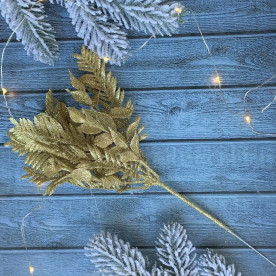 Ветка в глиттере, Листики, золото, 26 см