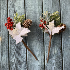 Новогодняя бутоньерка, Мини Пуансетия, белый, 16 см