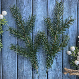 Ветка хвои литая, искусственная плоская, Ель Буковельская 5-ка, зеленый, 26 см