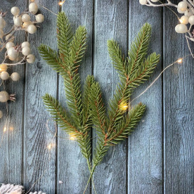 Ветка хвои литая, искусственная, Ель светло-зеленая маленькая 5-ка, 24 см