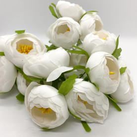 Набір півоній з тканини, білий, 6 шт, 4 см.