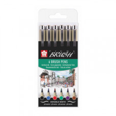 Набір лінер-пензлів, Pigma Brush Basic 6 кол, Sakura