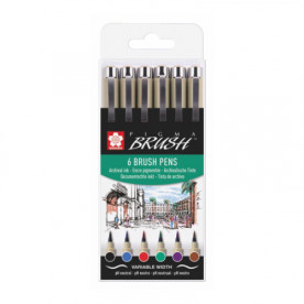 Набір лінер-пензлів, Pigma Brush Basic 6 кол, Sakura