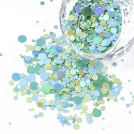 Набір круглих паєток, жовто-зелений, близько 10 грам, від 1 до 4 мм, товщина 0,4 мм
