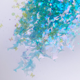 Блестки, глиттер с дельфинами, около 12 грамм, от 1 до 5 мм, толщина 0,1 мм