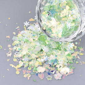Набір наповнювач для шейкеру, паєтки, зелений мікс, розмір деталей 1-9 мм, близько 14 грам