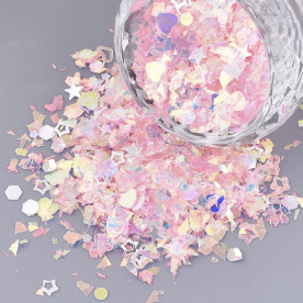 Набор наполнитель для шейкера, пайетки без отверстий, розовый микс, 1-9 мм, около 14 грамм