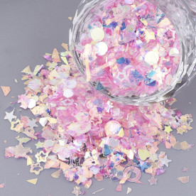 Набор наполнитель для шейкера, пайетки без отверстий, ярко-розовый микс, 1-9 мм, около 14 грамм
