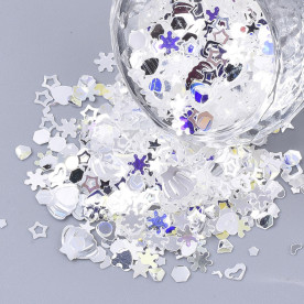 Наповнювач для шейкера, паєтки, Зірочки, Ракушки, Серця, Сніжинки, від 1,5 до 6 мм, 10 гр