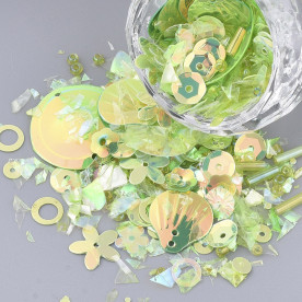 Набор наполнитель для шейкера, пайетки разной формы, желто-зеленый микс, 4-20 мм, около 12 грамм