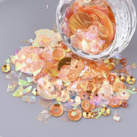 Набір наповнювач для шейкеру, паєтки різной форми, насичено помаранчевий мікс, розмір деталей 4-20 мм, близько 12 грам