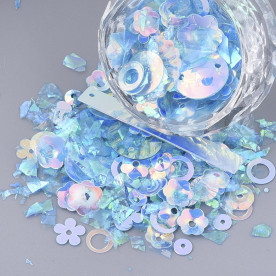 Набір наповнювач для шейкеру, паєтки різной форми, блакитний мікс, розмір деталей 4-20 мм, близько 12 грам