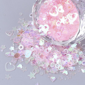 Набір паєток, Серденька, Зірочки, Квіти, близько 12-15 грам, від 1,5 до 6 мм, товщина 0,4 мм