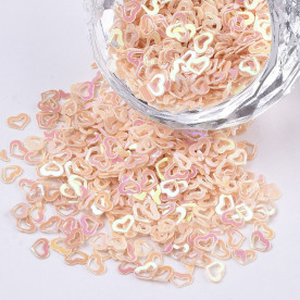 Набор пайеток, Сердечки, насыщенный персиковый, около 10 грамм, от 1,6 до 4 мм, толщина 0,4 мм