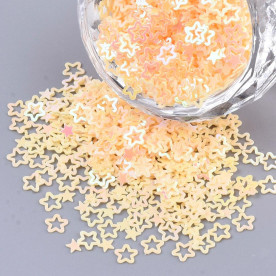 Набір паєток, Зірочки, персиковий, близько 10 грам, від 2,5 до 4 мм, товщина 0,4 мм
