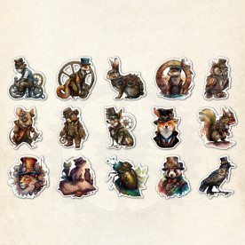 Набор наклеек Стимпанк животные, 5.5 см, 30 штук