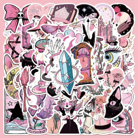 Набор наклеек Магия в розовых тонах, водостойкие, 4-8 см, 50 штук