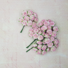 Набор диких розочек 20 мм, бело-розовый, 10 шт