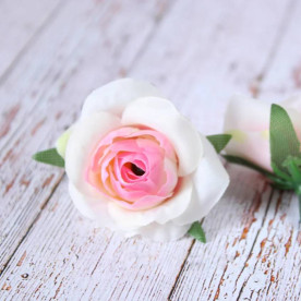 Декоративная роза тканевая, 1 шт, 4 см, бело-розовый, диаметр 3,5