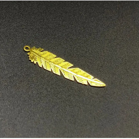 Металева підвіска Пір'інка, філігранна, 35х8 мм, колір золото, 1 шт.