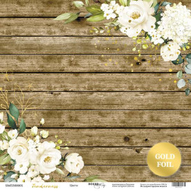 Лист одностороннього паперу із золотим тисненням, Tenderness, Квіти, 30x30 см, Scrapmir