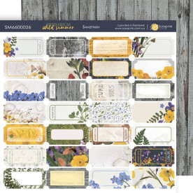 Лист двостороннього паперу, Білетики, Herbarium Wild summer, 20х20 см, Scrapmir