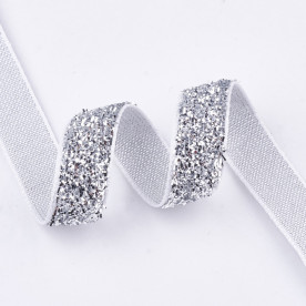 Декоративна нейлонова стрічка з глітером, темний сірий, 10 мм, 90 см