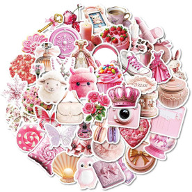 Набір наклейок, папір, Рожевий світ, розмір 3-6 см, 50 шт