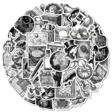 Набор наклеек, бумага, Черно-белый винтаж, размер 4-6 см, 50 шт