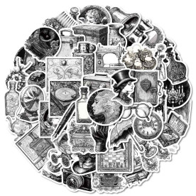 Набор наклеек, бумага, Черно-белый винтаж, размер 4-6 см, 50 шт