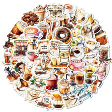 Набір наклейок, папір, Кавова перерва, розмір 3-5 см, 50 шт