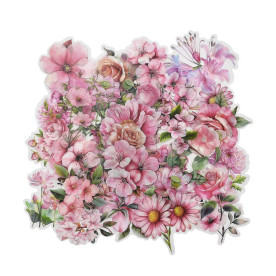 Набір наклейок Квіти в рожевих тонах, водостійка плівка, 4-6 см, 50 штук