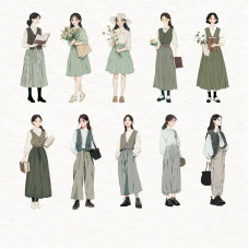 Набір наліпок Korean chic, зелений, папір, 10 см, 10 штук