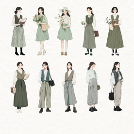 Набір наліпок Korean chic, зелений, папір, 10 см, 10 штук