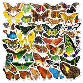 Набір наклейок, плівка, Метелики, водостійки, розмір 3-8 см, 50 шт