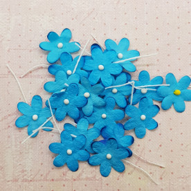 Набор плоских цветочков, голубой, 1,5 см, 10 шт