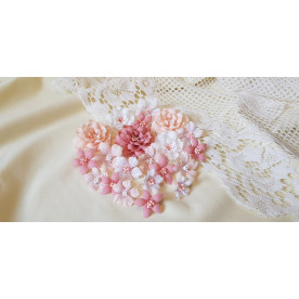 Набір декоративних тканинних квітів, карамельний, 1,5 см - 4,5 см, 18од,