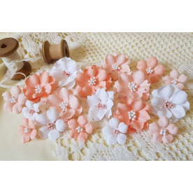 Набір декоративних тканинних квітів, у персикових тонах, 1,5 см - 3,5 см, 18 од.