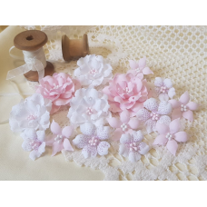 Набір декоративних тканинних квітів, у рожевих тонах, 2,5 см - 4,0 см, 15од,