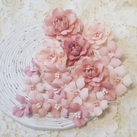 Набір декоративних тканинних квітів,карамельний, 18 шт.