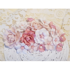 Набор декоративных тканевых цветов, пудрово-розовый, 18 шт.